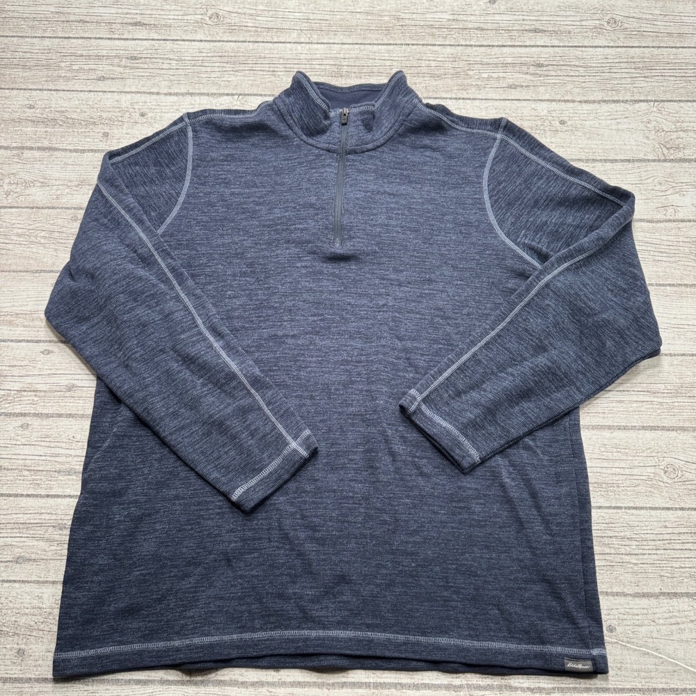 Eddie Bauer Sweater Men's T2XL Navy Blue Quarter Zip Contrast Stitch Pullover